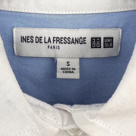 Ines de la Fressange x Uniqlo Blue & White Relaxed Fit Button Up Shirt sz S - Picture 4 of 6
